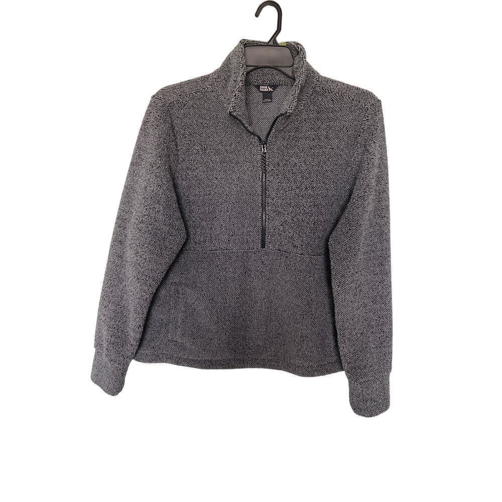 Eddie Bauer Cozy Black/Gray Long Sleeve partial zipper Pullover Sweater Size L